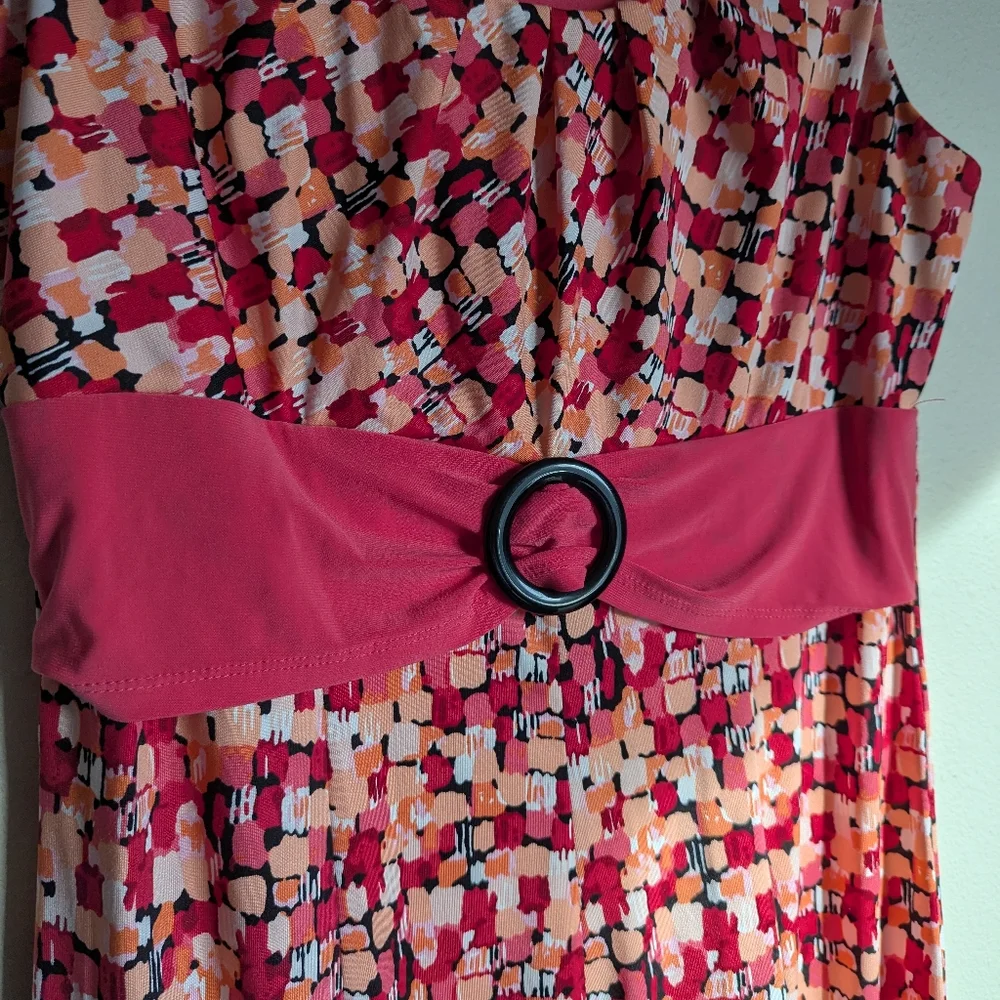 Perceptions New York Coral Geometric Print Dress Size M